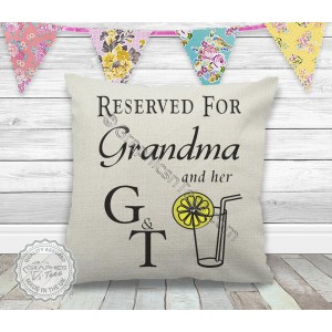 Reserved For Grandma and Gin and Tonic G&T Fun Drink Quote Printed on Quality Cream Linen Textured Cushion 40cm x 40cm -01